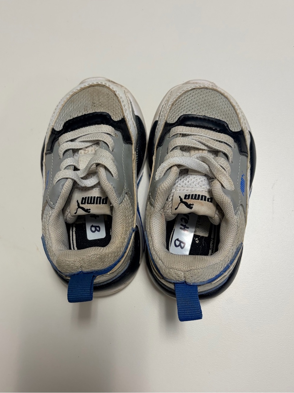 Puma Toddler White, Gray and Blue Athletic Sneakers
